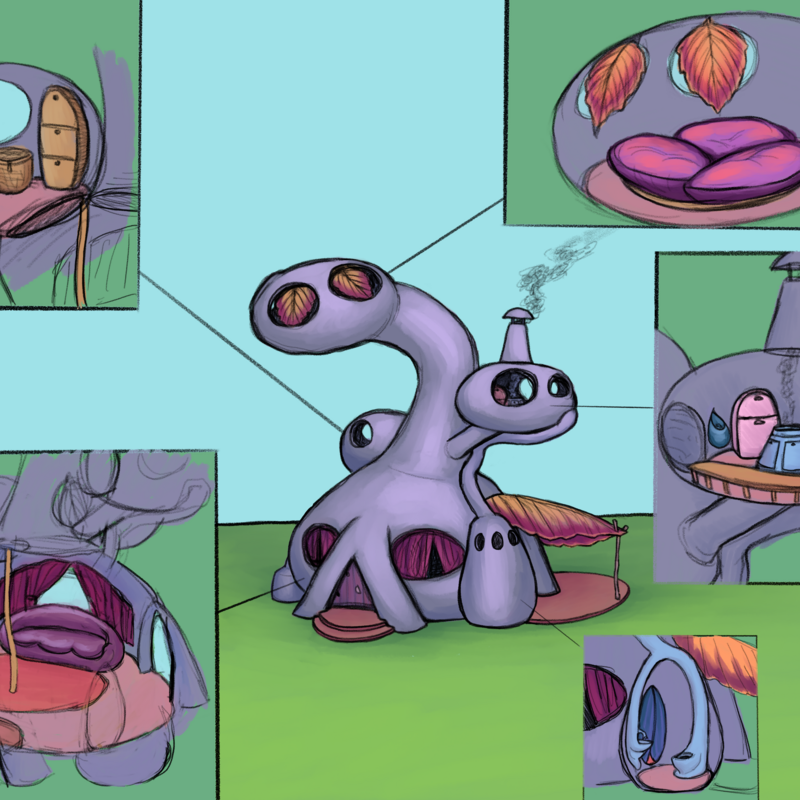 2026/06 Fantasy creature house design, with views into the rooms